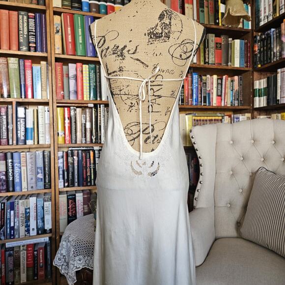 Vtg 100% Pure Silk Slip Night Gown M Ivory Lace Hand Embroidered Coquette Bridal - Picture 15 of 16